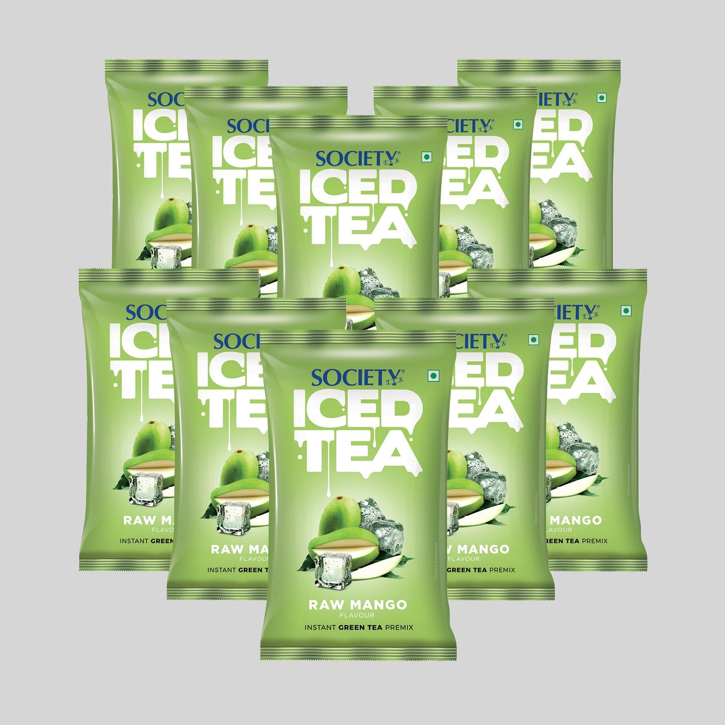 Society Iced Premix Tea Raw Mango Green 100g Pouch - Pack of 10 100 g x 10