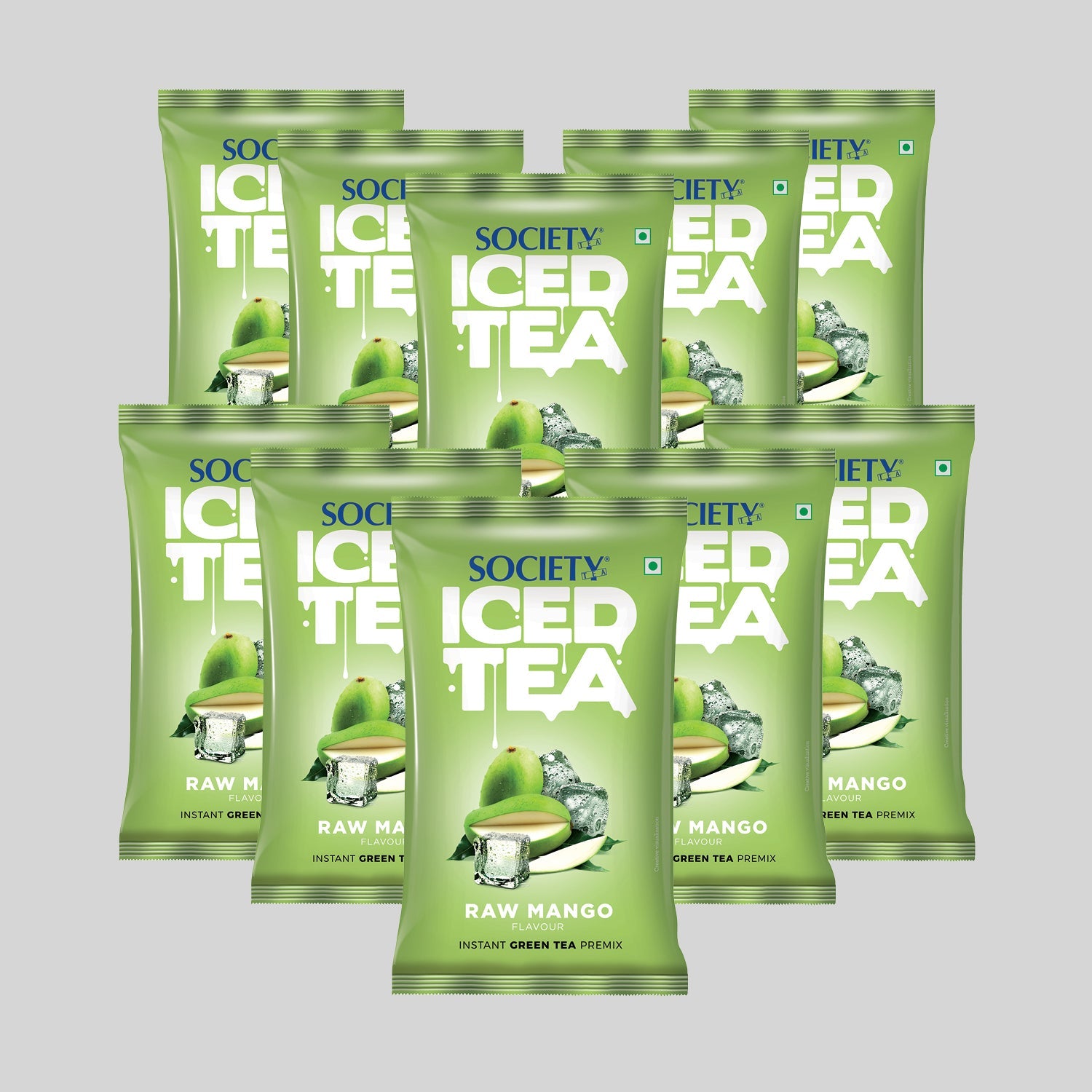 Society Iced Premix Tea Raw Mango Green 100g Pouch - Pack of 10 100 g x 10