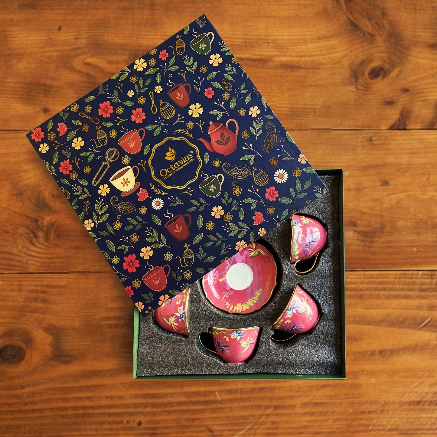 Imperial Crimson Bloom Tea Set (6 Cups & Saucers) – 200 ml 200ml