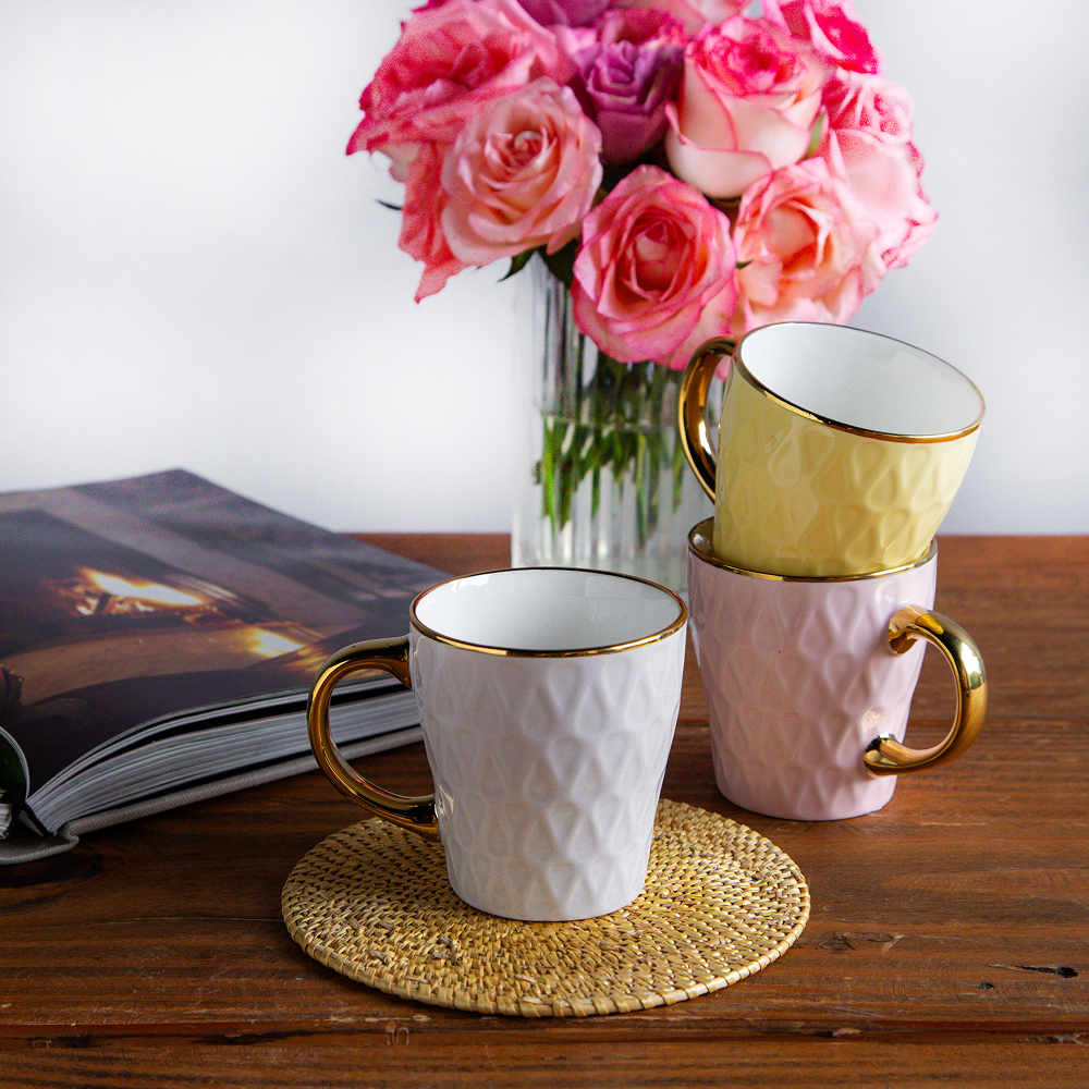 Golden Eterna Leaf Teacups – Set of 6 (200 ml, 3 Colors) 200ml