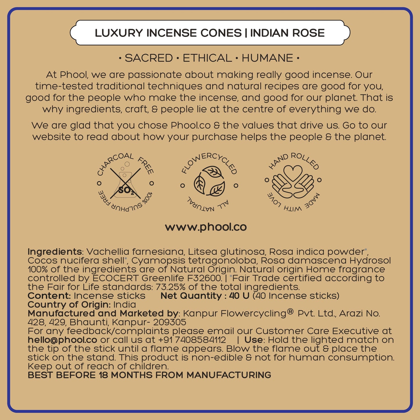Natural Incense Cones - Indian Rose