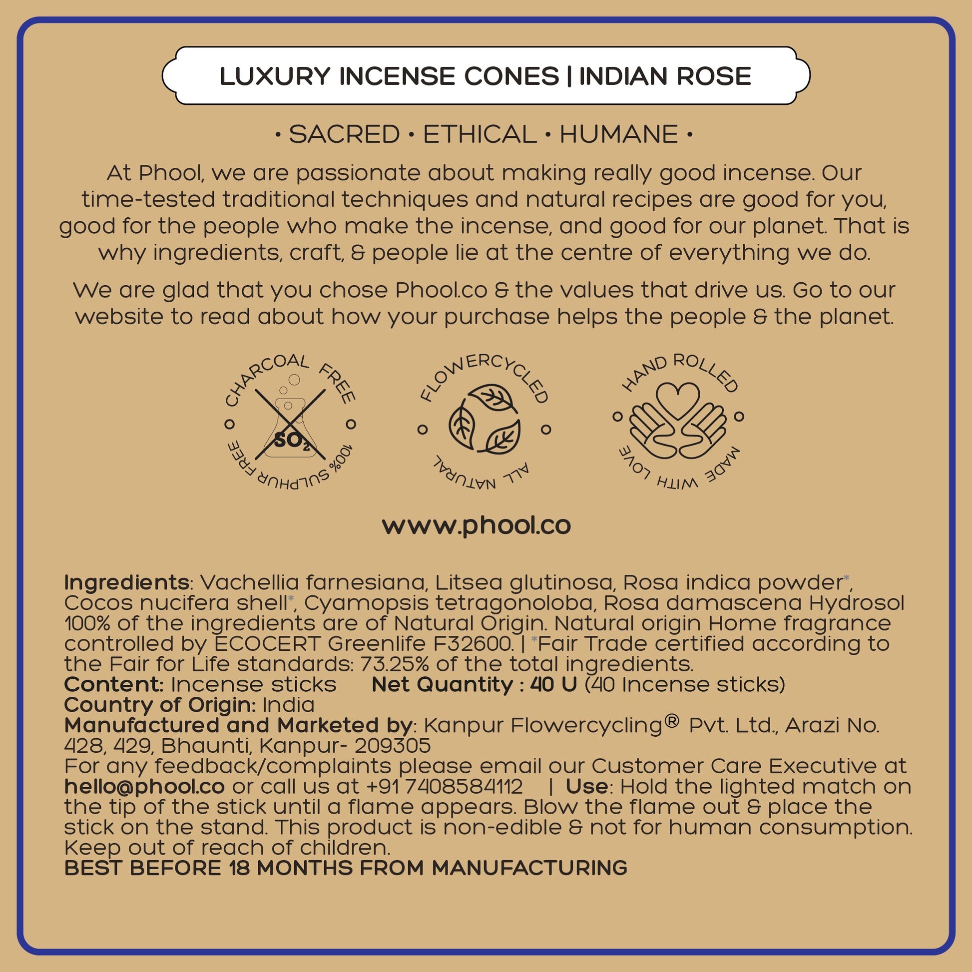 Natural Incense Cones - Indian Rose