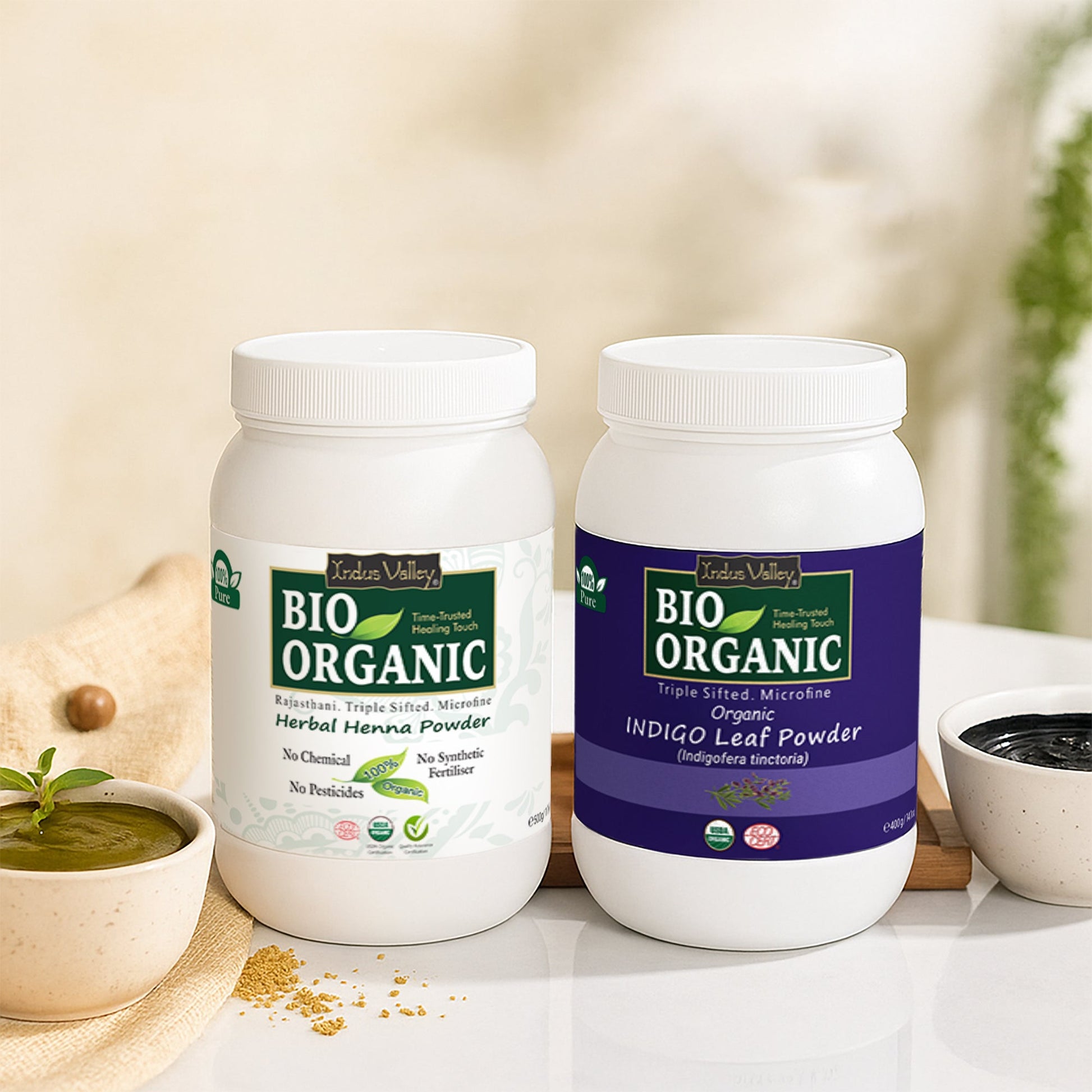 Bio Organic Herbal Henna Powder And Indigo Powder Combo 400 g