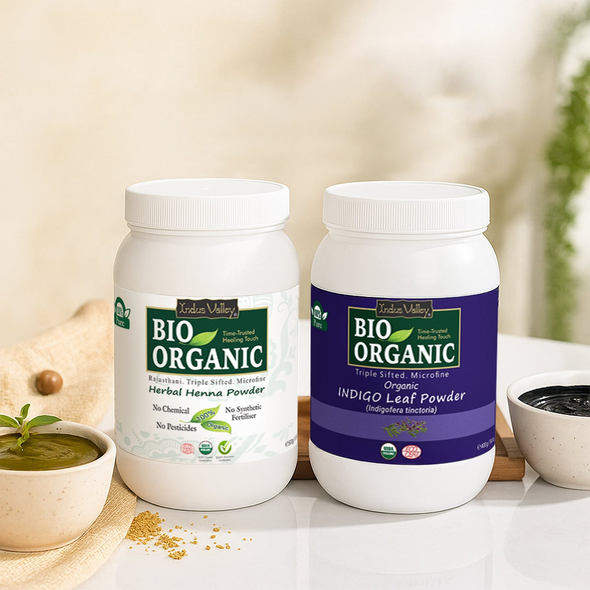 Bio Organic Herbal Henna Powder And Indigo Powder Combo 250 g