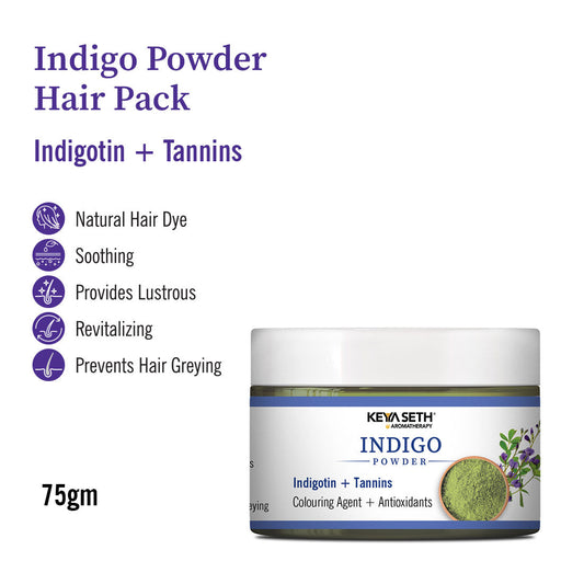 Indigo Powder Hair Pack with Indigotin & Tannins for Natural Hair Dye, Soothing Care, Lustrous Shine, Revitalization & Grey Prevention 75g