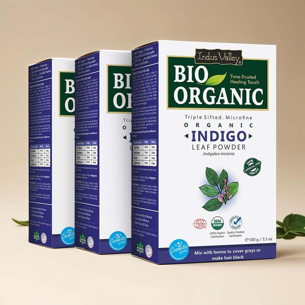 Bio-Organic Indigo Powder for Hair Color - Pack of 3 - 300g 300g