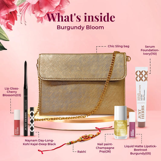 【Just Herbs】 Just Herbs Naturally Chic Makeup Hamper | For Her | Makeup Gift Kit Burgundy Bloom