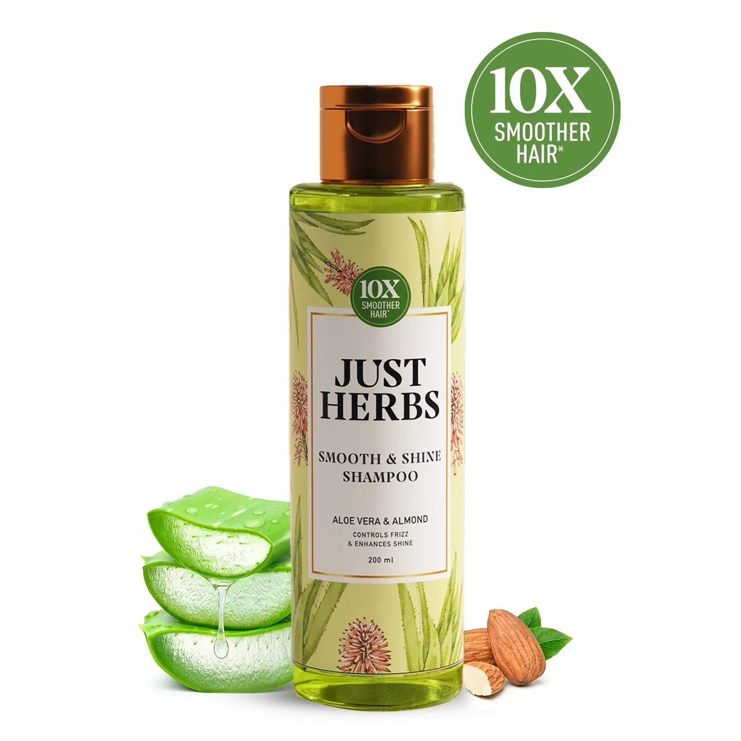 【Just Herbs】 Smooth & Shine Shampoo for Dry and Frizzy Hair| Aloe Vera, Almond, Rice Protein & 12 Herbs｜スムース＆シャイン シャンプー アロエベラ・アーモンド・ライスプロテイン＆12ハーブ｜200ml