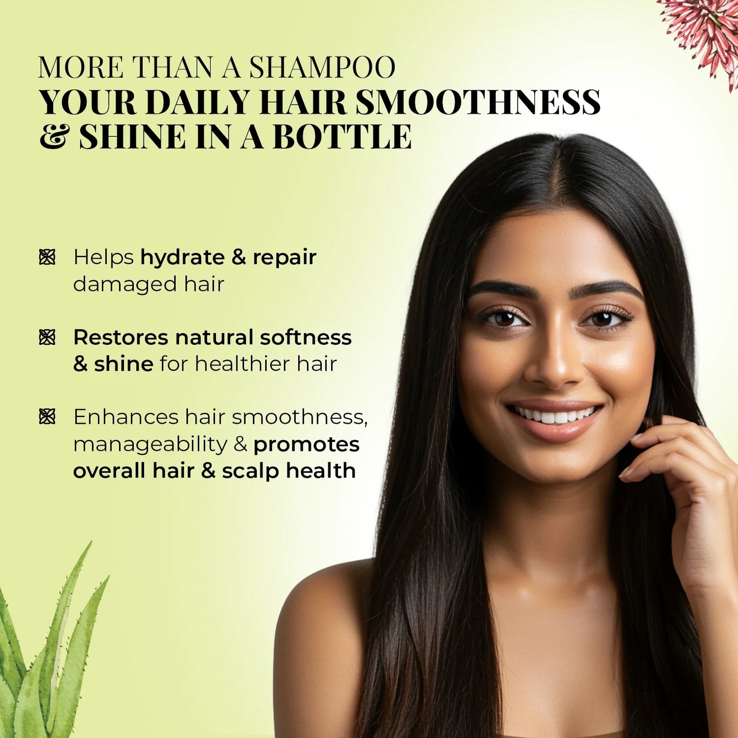 Smooth & Shine Shampoo for Dry and Frizzy Hair| Aloe Vera, Almond, Rice Protein & 12 Herbs 200ml