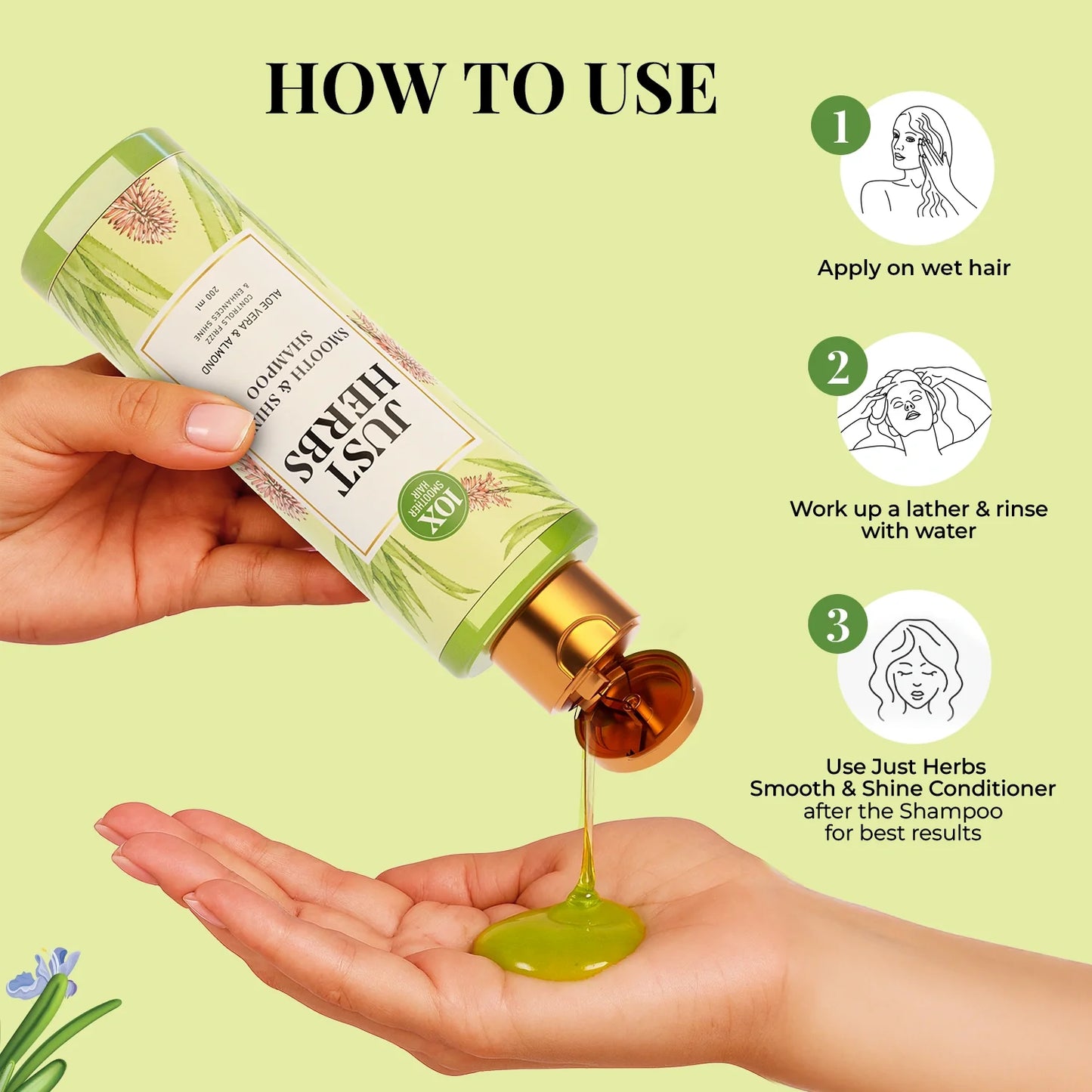 Smooth & Shine Shampoo for Dry and Frizzy Hair| Aloe Vera, Almond, Rice Protein & 12 Herbs 200ml