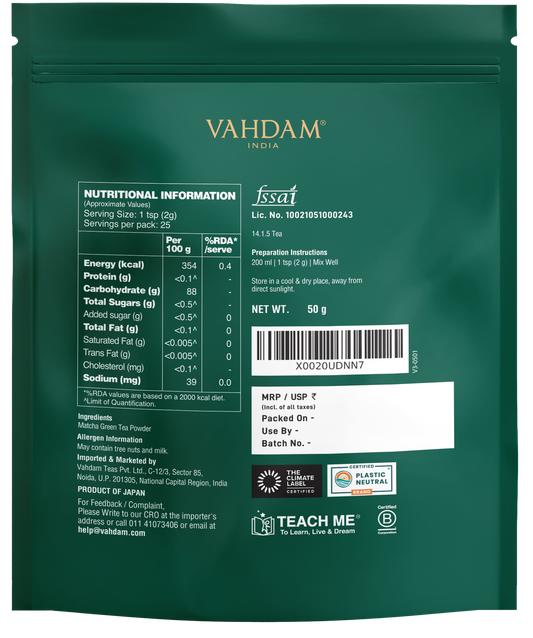 【VAHDAM】 Pure Japanese Matcha Green Tea, 50 g｜マッチャ グリーンティー｜50 g