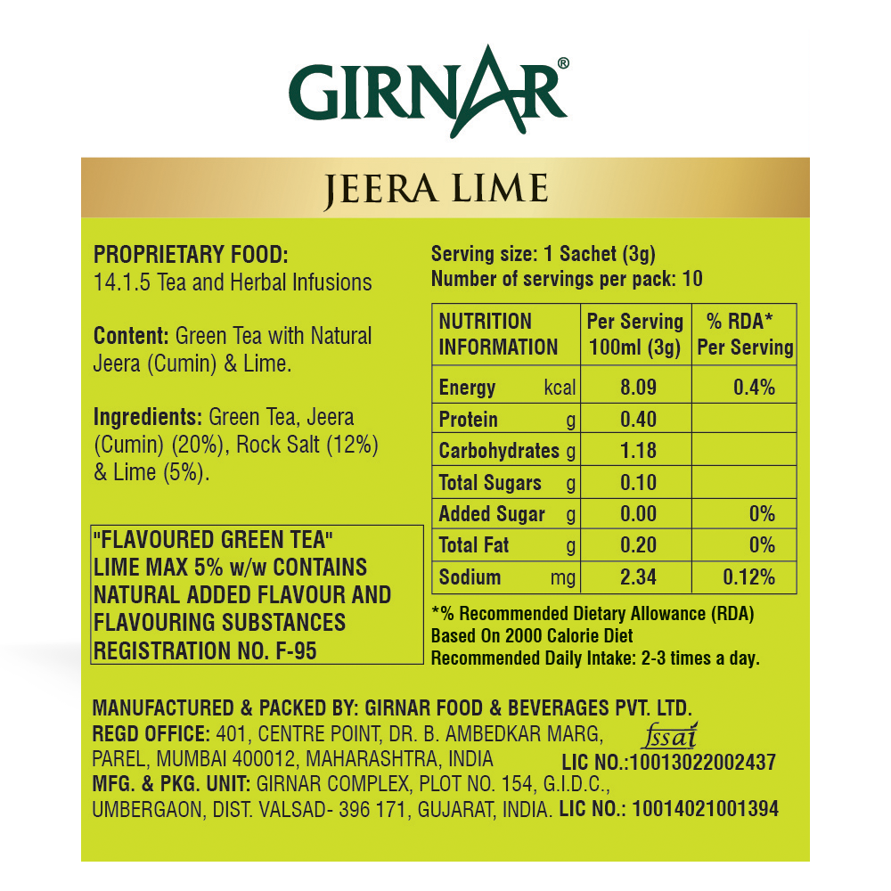 Green Tea Bags - Jeera Lime 10 Tea Bags