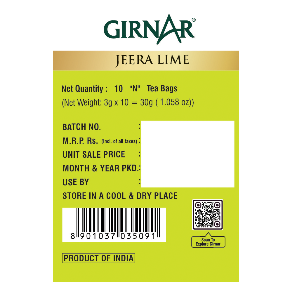 Green Tea Bags - Jeera Lime 10 Tea Bags