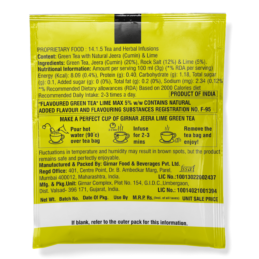Green Tea Bags - Jeera Lime 25 Tea Bags
