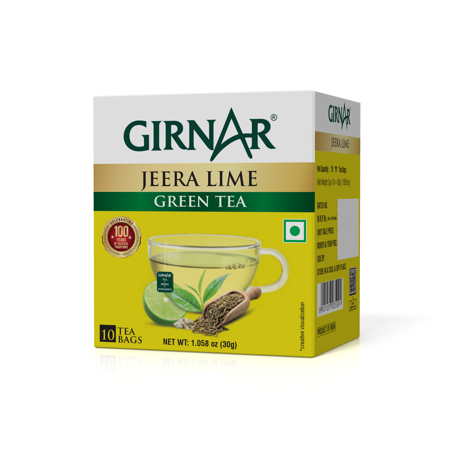 Green Tea Bags - Jeera Lime 10 Tea Bags