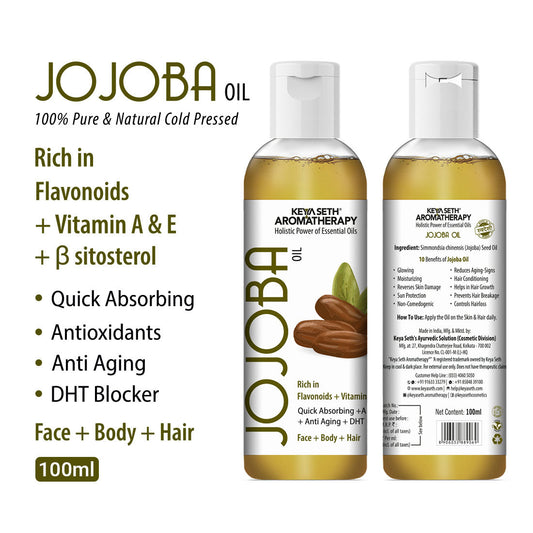 Jojoba Oil for Face, Body & Hair – Moisturizing, Anti-Aging, Breakout & Sunburn Care, Hair Growth with Flavonoids, Vitamin A & E 100ml