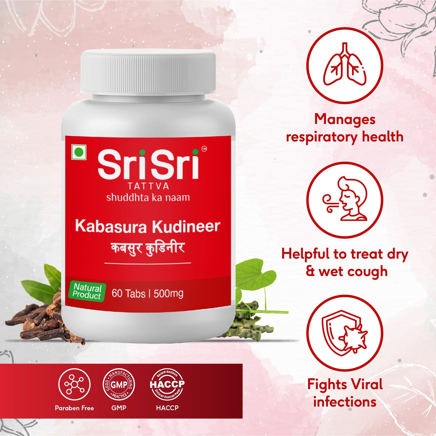 Kabasura Kudineer | Manages Respiratory Health | Helpful To Treat Dry & Wet Cough | Fights Viral Inflections | Natural Product | 60 Tabs, 500 mg 500mg