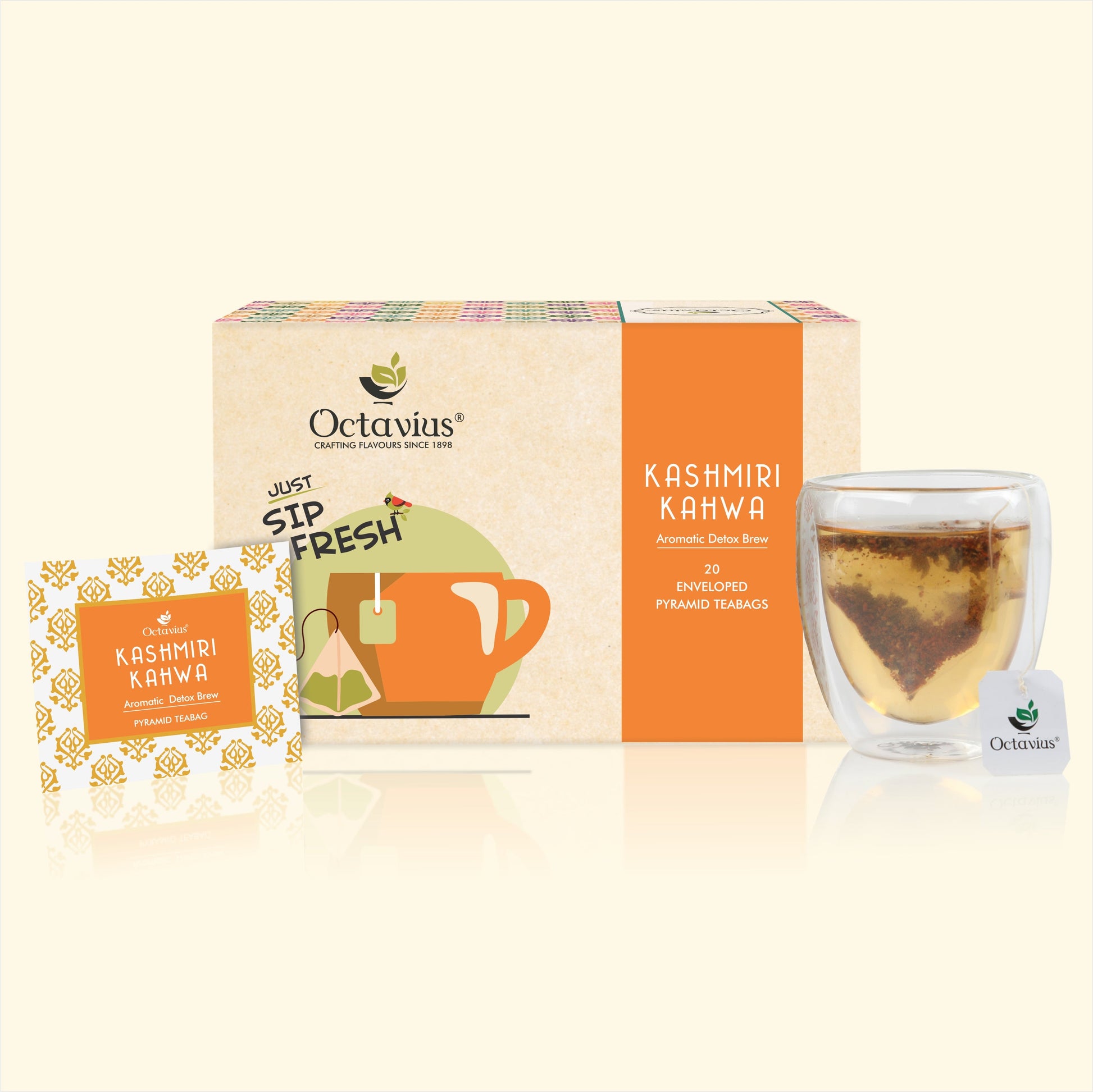Kashmiri Kahwa - 20  Enveloped Pyramid Tea Bags 200g