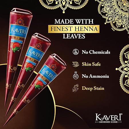 Kaveri Natural Henna Mehandi Cone for Hands & Hair – Herbal Rajasthani Henna Paste 48 Cones