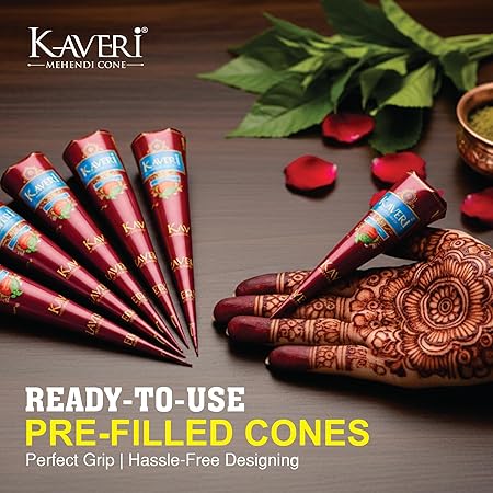 Kaveri Natural Henna Mehandi Cone for Hands & Hair – Herbal Rajasthani Henna Paste 36 Cones