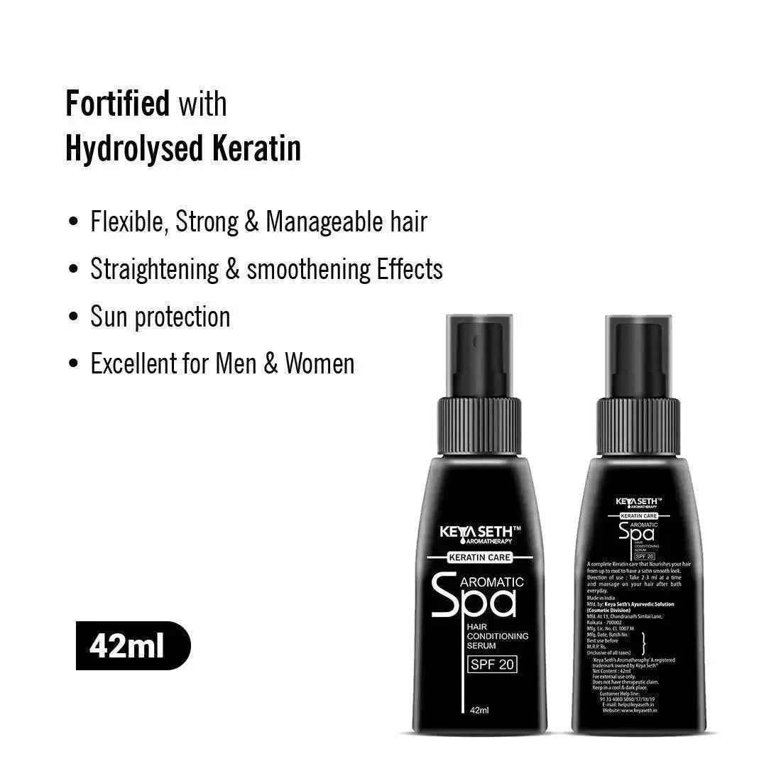 Keratin Care Hair Conditioning Serum SPF 20 After Straightening & Smoothening for Flexible Strong & Manageable Hair with Essential Oil for Men & Women 42ml x 3
