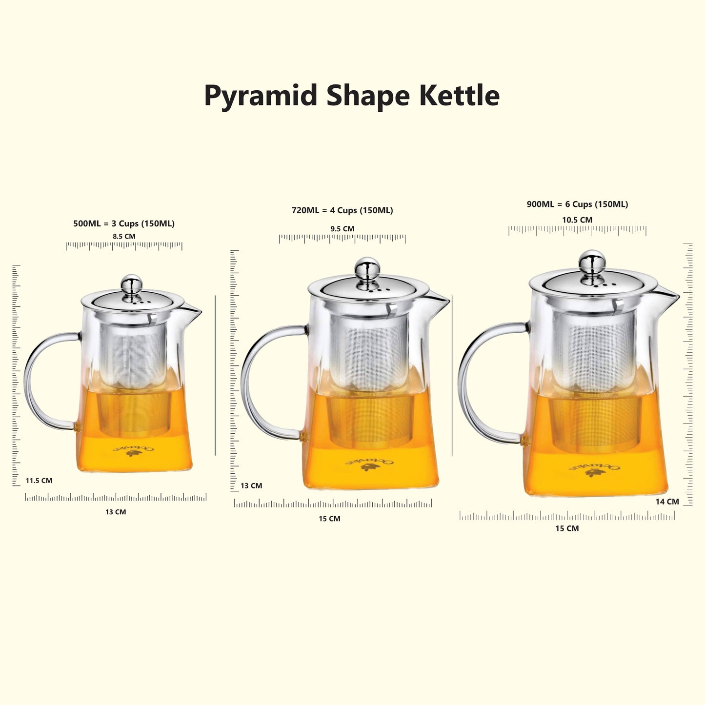 Pyramid Shaped Borosilicate Glass Kettle With Steel Infuser 500ml