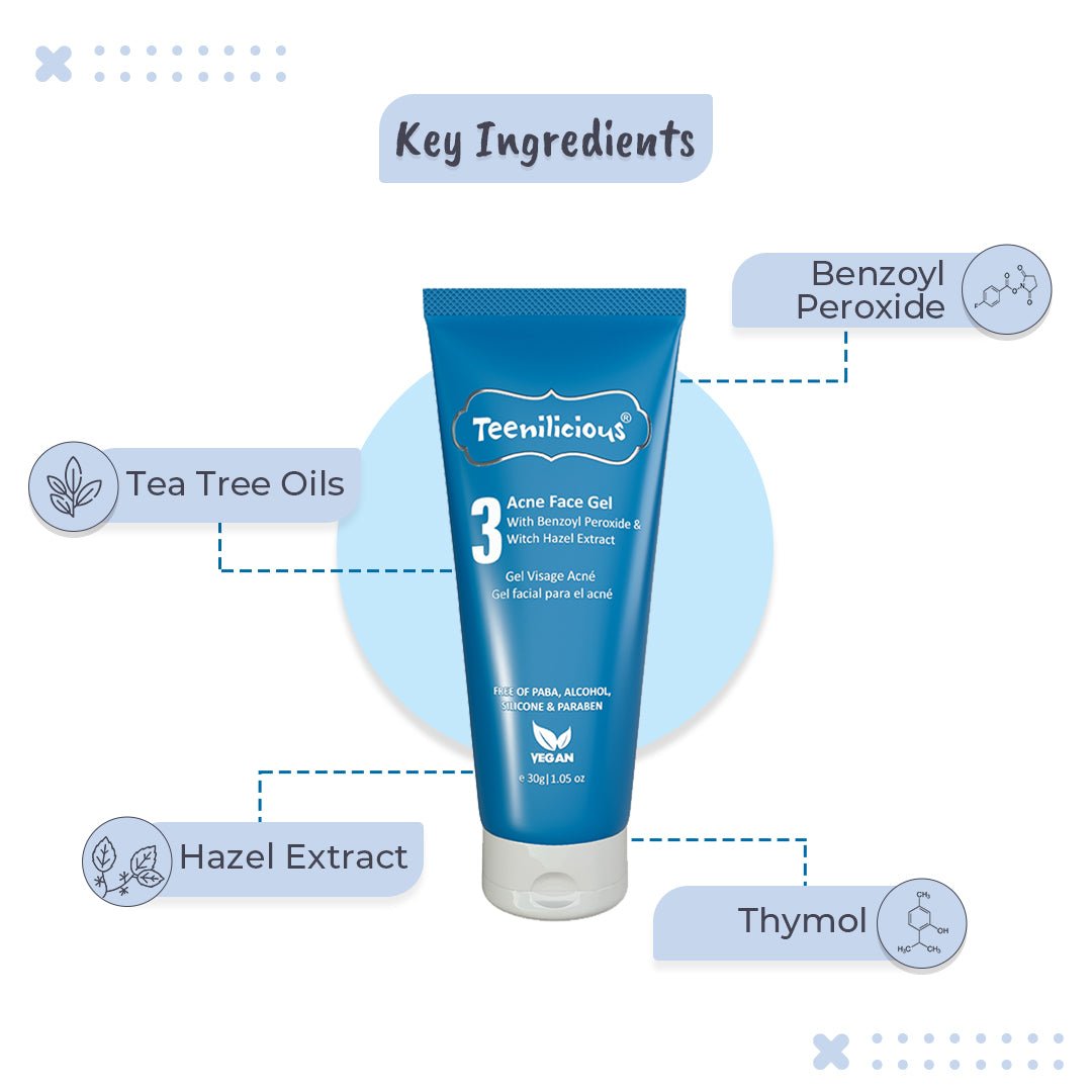 Teenilicious Acne Face Gel With Benzoyl Peroxide - Gel For Inflamed Acne Prone Skin