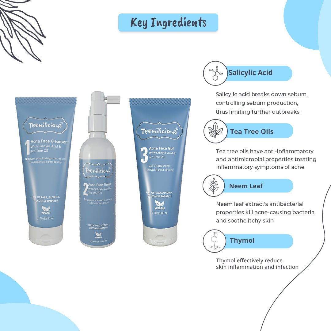 Teenilicious Salicylic Acid Acne Care Kit 190ml - Blackhead & Whitehead Treatment 190ml