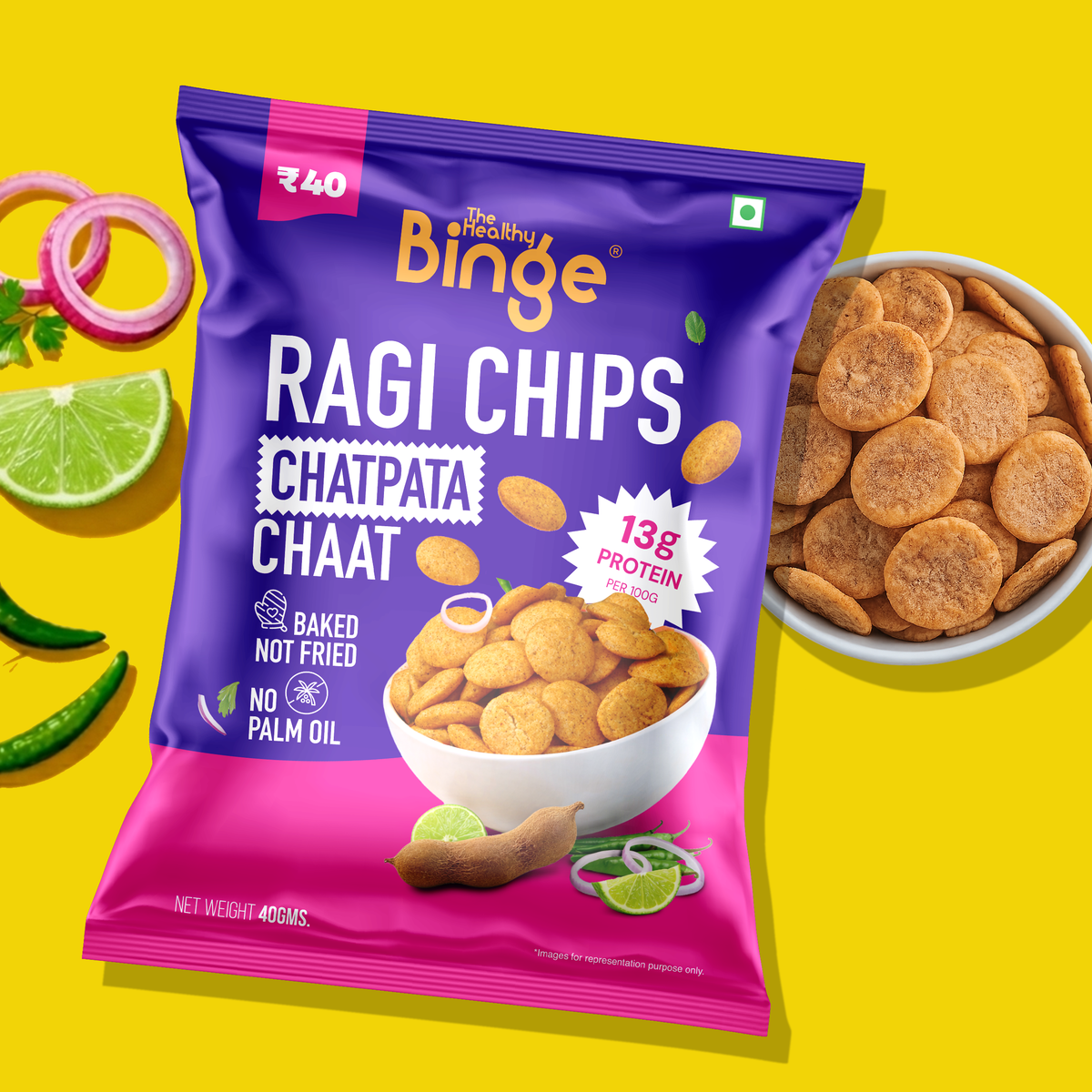 【The Healthy Binge】 Ragi Chips Chatpata Chaat｜チャトパタチャート ラギチップス｜40g×8袋