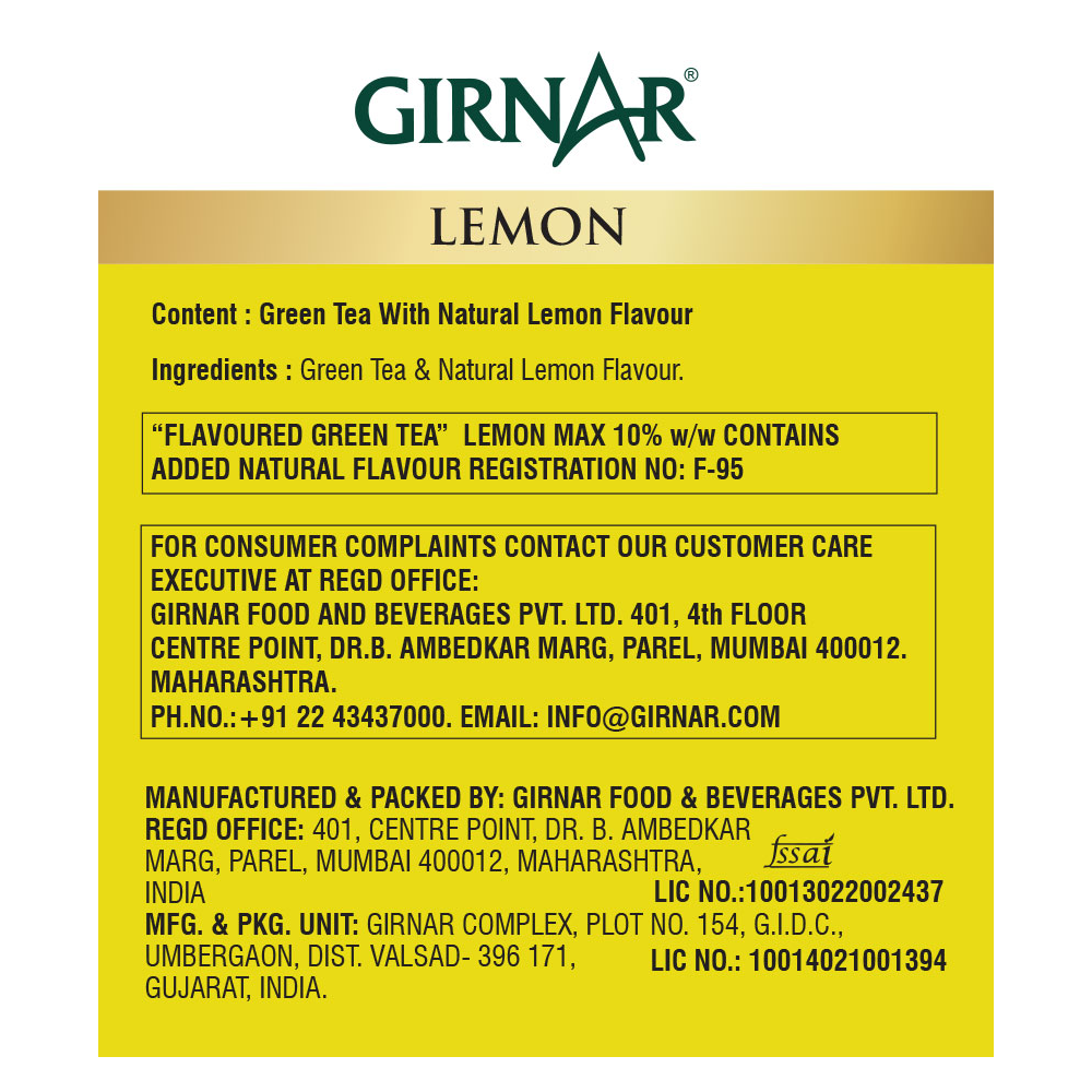 Green Tea Bags - Lemon 10 Tea Bags