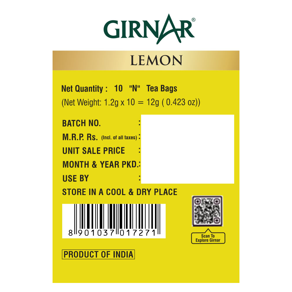 Green Tea Bags - Lemon 10 Tea Bags