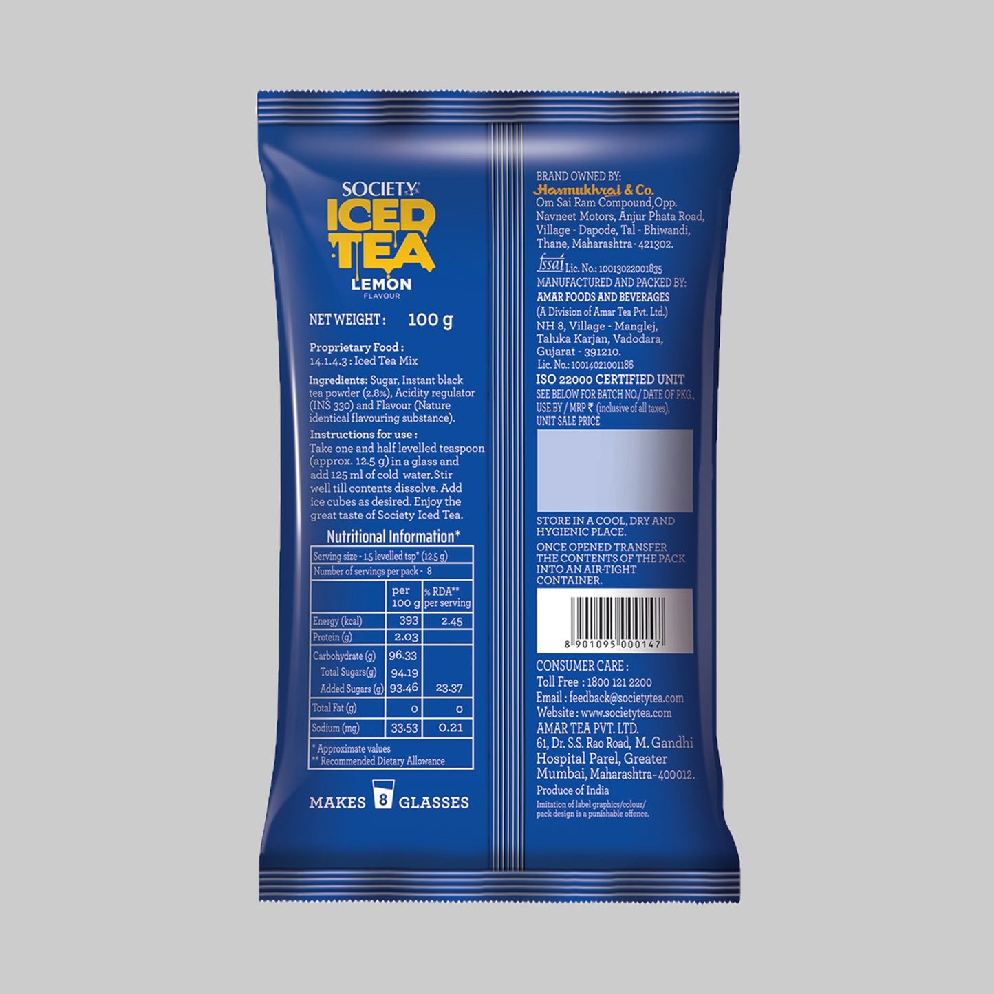 Society Iced Premix Tea Lemon Black 100gx5 - 500g Pack 100g