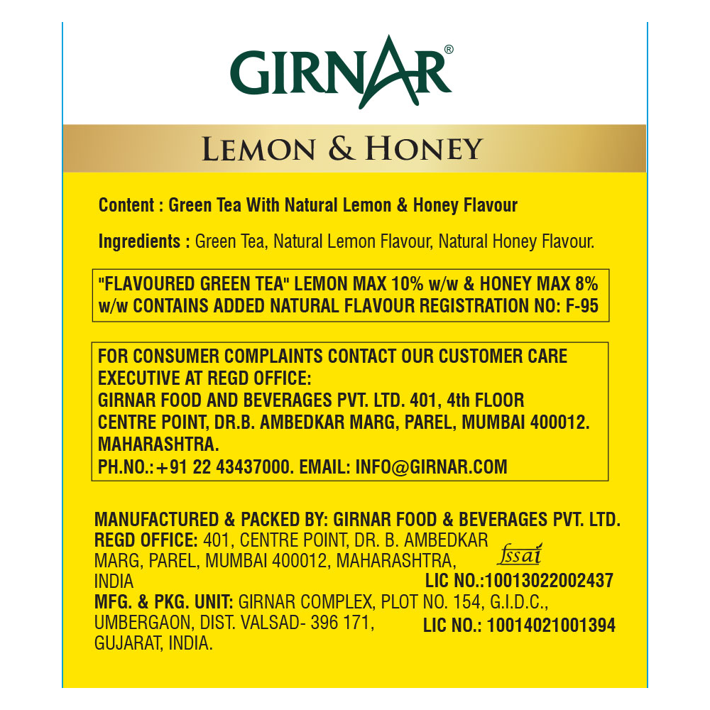 Green Tea Bags - Lemon & Honey 25 Tea Bags