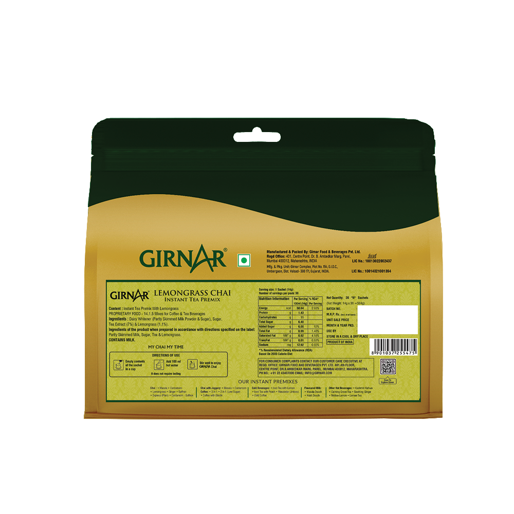 Instant Tea Premix With Lemongrass 36 Sachets