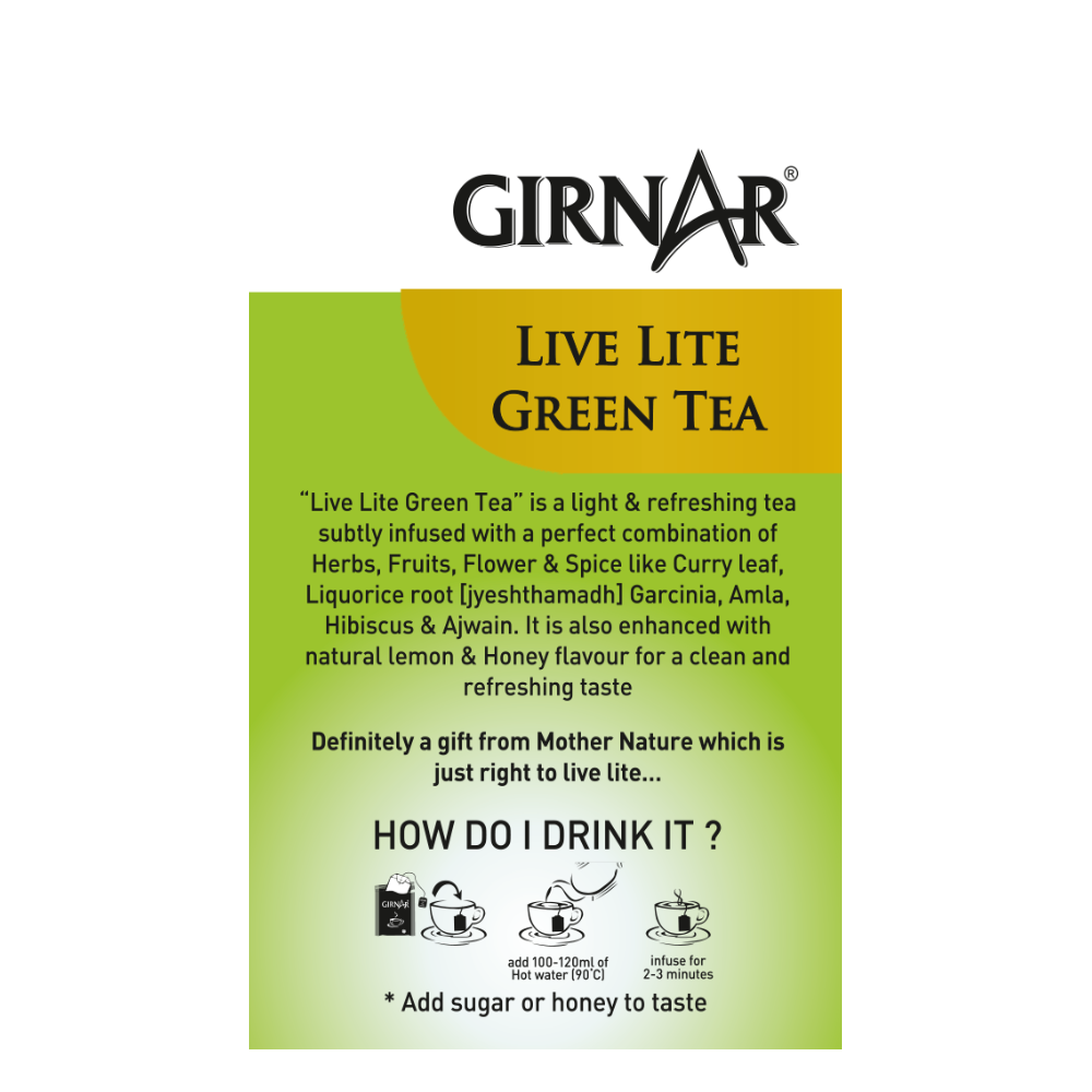 Green Tea Bags - Live Lite 10 Tea Bags