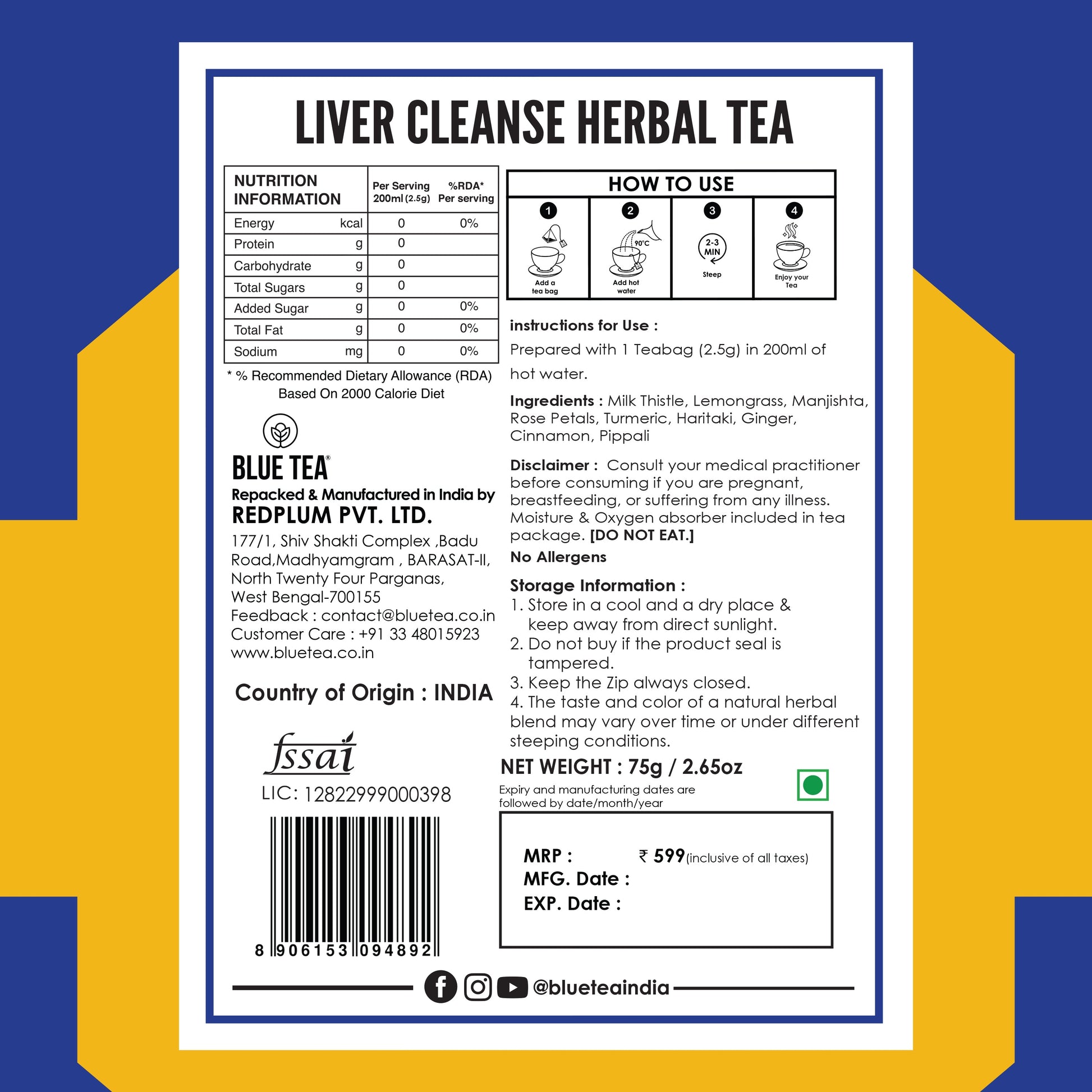 Liver Cleanse Tea- 30 Tea Bags | Herbal Tea 30 Tea Bags