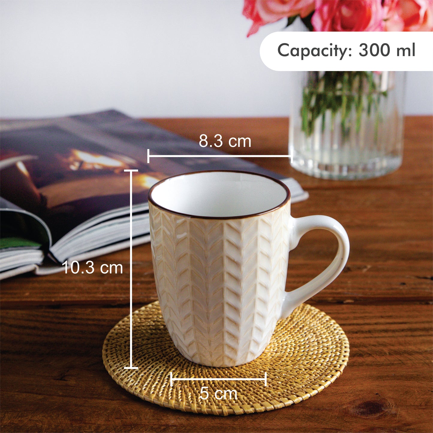 Luxe Weave Coffee Mug – Ivory Elegance (Set of 2) – 300 ml 300ml