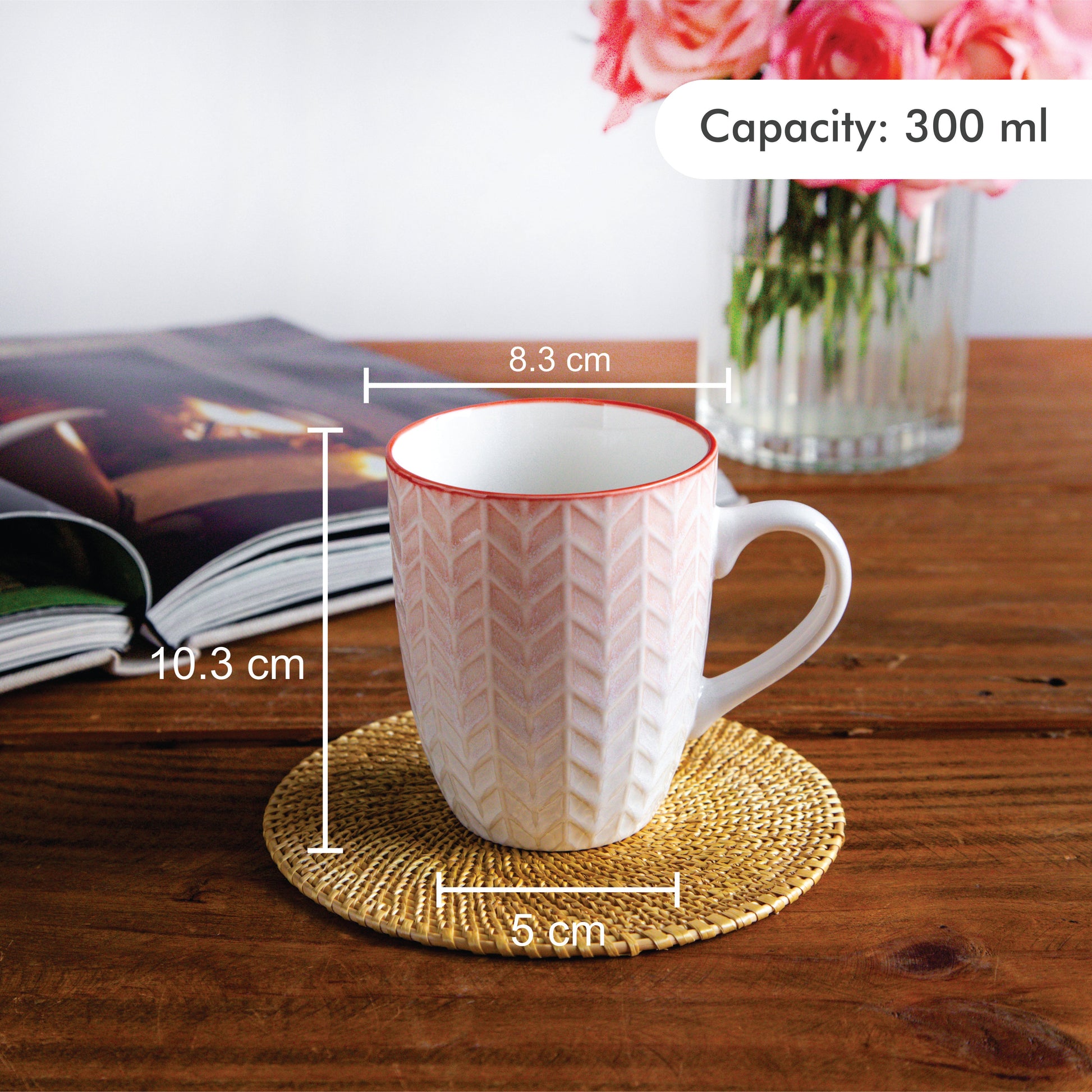 Luxe Weave Coffee Mug – Sunset Coral (Set of 2) – 300 ml 300ml