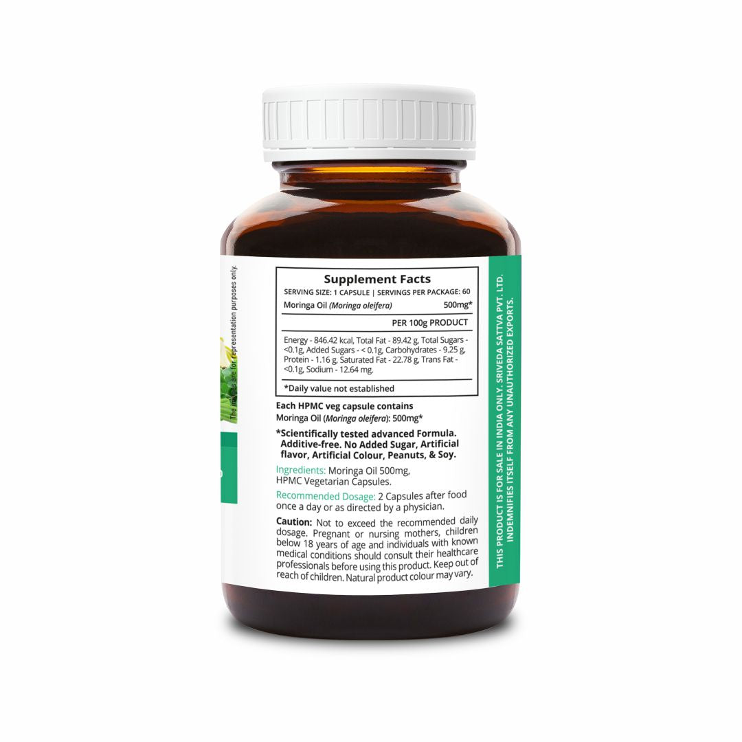 SupaSupp Moringa Oil Super Food Extract | Best Plant Source Of Vitamins & Minerals For All Round Health, Rejuvenation And Fitness | Health Supplement | 60 Veg Cap, 500 mg 500mg