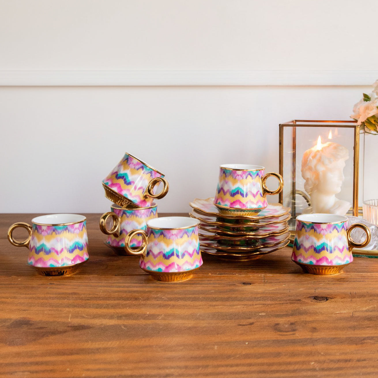 Majestic Ikat Waves Tea Set (6 Cups & Saucers) – 200 ml 200ml