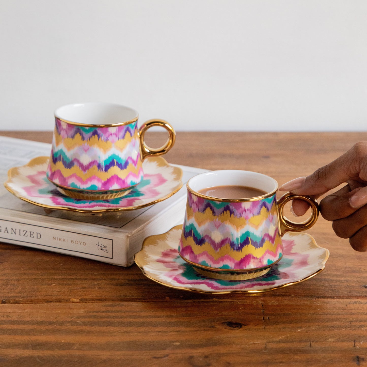 Majestic Ikat Waves Tea Set (6 Cups & Saucers) – 200 ml 200ml