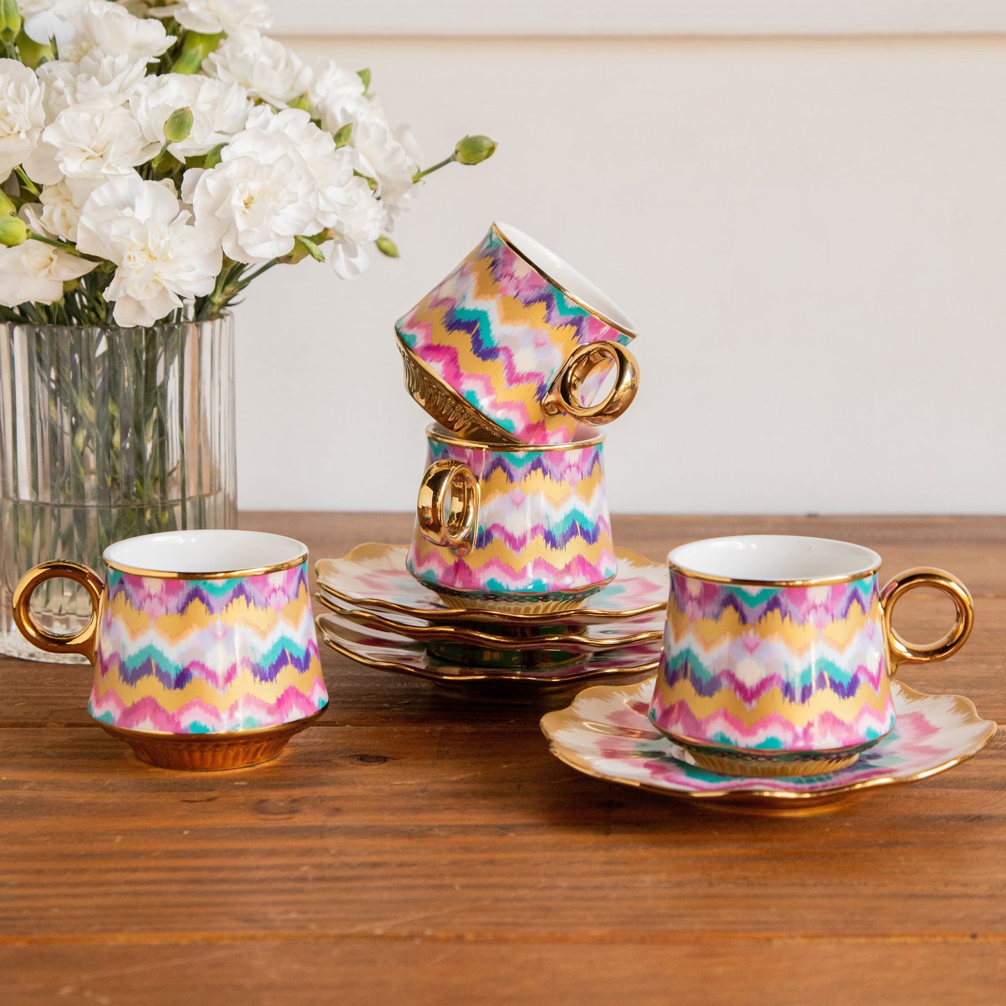 Majestic Ikat Waves Tea Set (6 Cups & Saucers) – 200 ml 200ml
