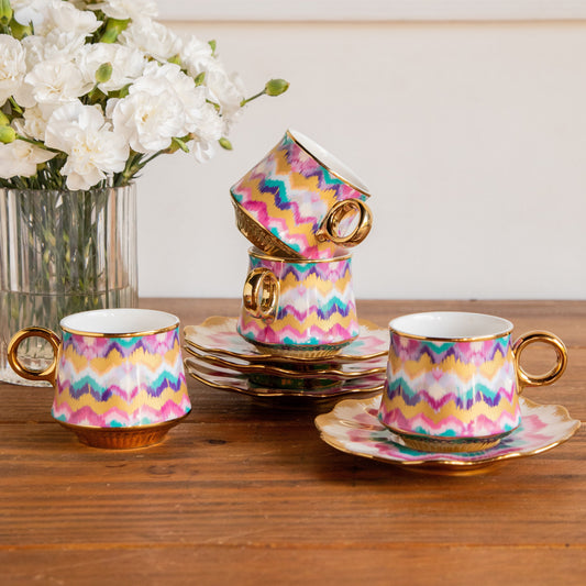 Majestic Ikat Waves Tea Set (6 Cups & Saucers) – 200 ml 200ml