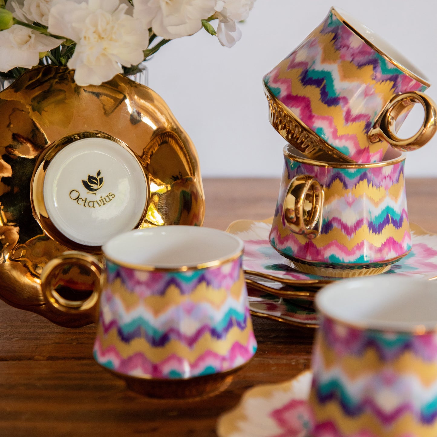 Majestic Ikat Waves Tea Set (6 Cups & Saucers) – 200 ml 200ml