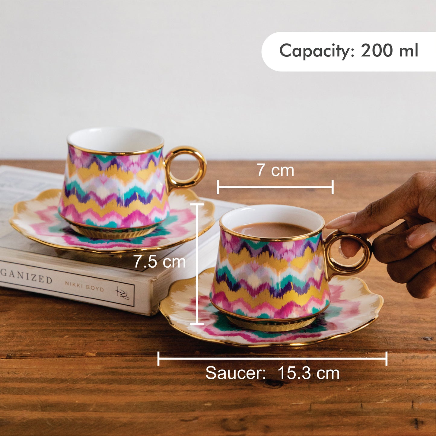 Majestic Ikat Waves Tea Set (6 Cups & Saucers) – 200 ml 200ml