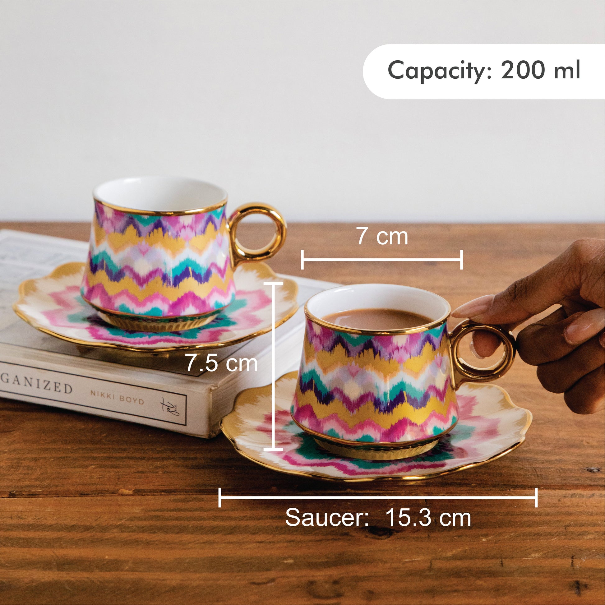 Majestic Ikat Waves Tea Set (6 Cups & Saucers) – 200 ml 200ml