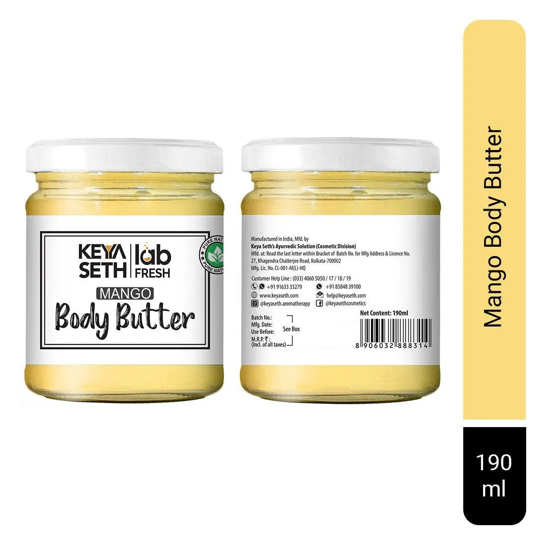 Lab Fresh Mango Body Butter Enriched with Rose & Geranium Oil for Long Last Moisturization & Nourishment for Men & Women All Skin Types 190g