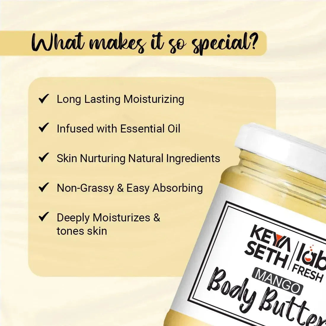 Lab Fresh Mango Body Butter Enriched with Rose & Geranium Oil for Long Last Moisturization & Nourishment for Men & Women All Skin Types 190g