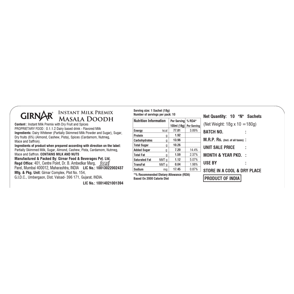 Instant Milk Premix With Dry Fruits 10 Sachets