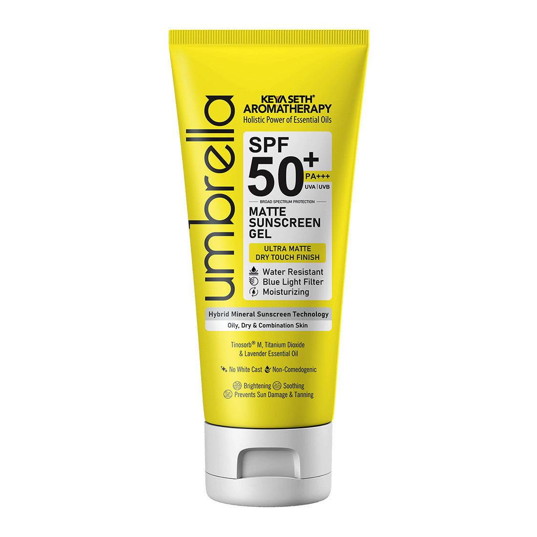 Umbrella Ultra Matte Mineral Sunscreen Gel SPF50 PA+++ Moisturizing, Blue Light Filter, Water-Resistant, Dry Touch, No White Cast, Tinosorb M + Titanium Dioxide 50ml